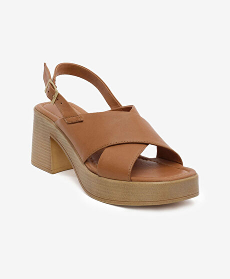 Kadın Taba Hakiki Deri Topuklu Sandalet