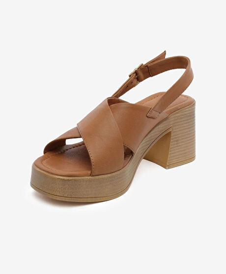 Kadın Taba Hakiki Deri Topuklu Sandalet