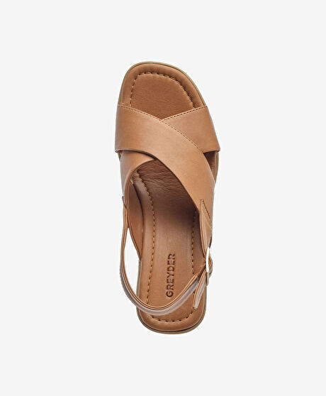 Kadın Taba Hakiki Deri Topuklu Sandalet