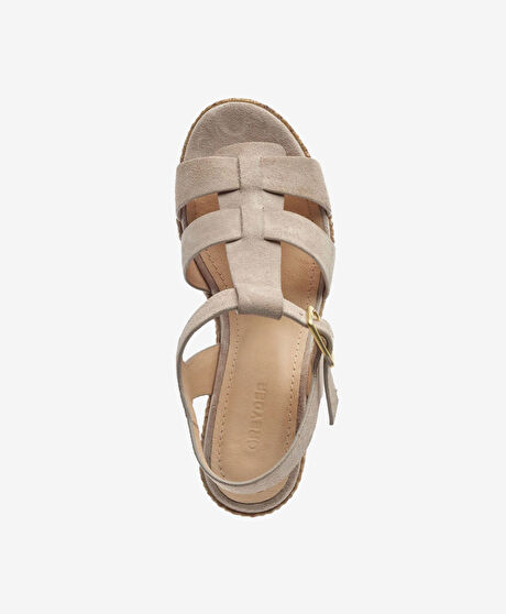 Kadın Bej Süet Hakiki Deri Topuklu Sandalet