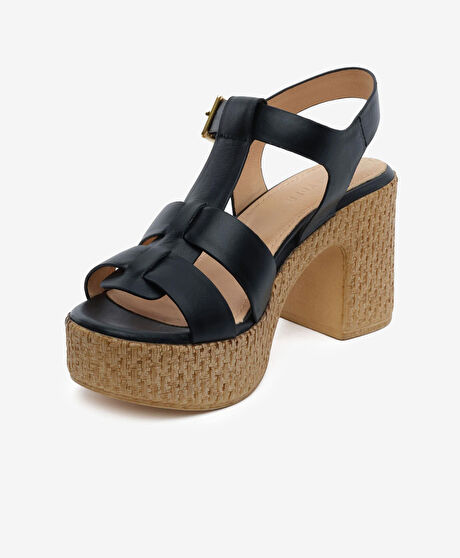 Kadın Siyah Hakiki Deri Topuklu Sandalet