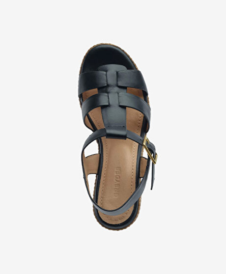 Kadın Siyah Hakiki Deri Topuklu Sandalet