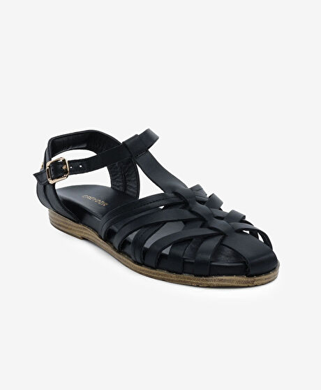 Kadın Siyah Hakiki Deri Sandalet