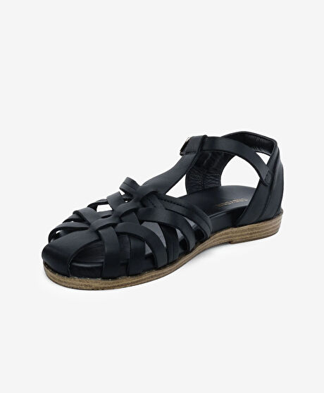 Kadın Siyah Hakiki Deri Sandalet