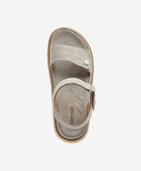 Kadın Bej Süet Hakiki Deri Sandalet