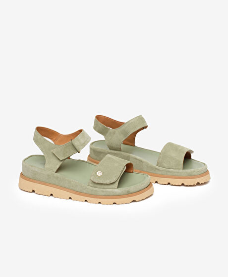 Kadın Yeşil Süet Hakiki Deri Sandalet