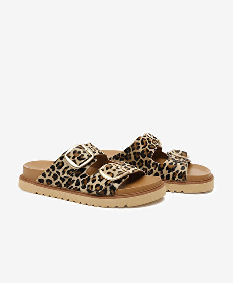 Kadın Leopar Hakiki Deri Terlik