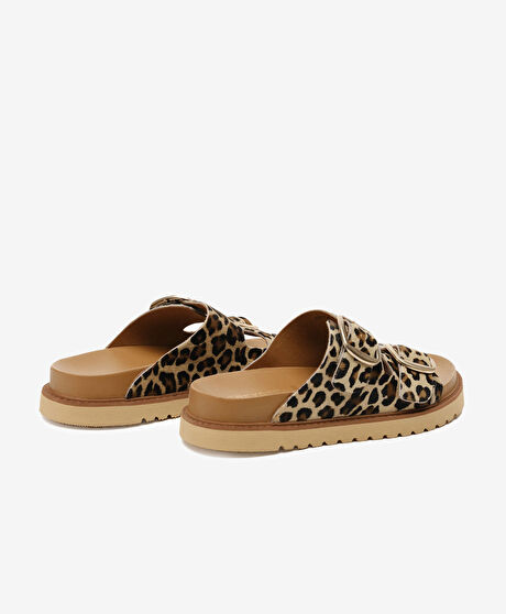 Kadın Leopar Hakiki Deri Terlik