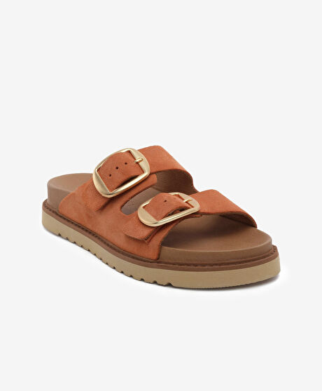 Kadın Turuncu Süet Hakiki Deri Terlik