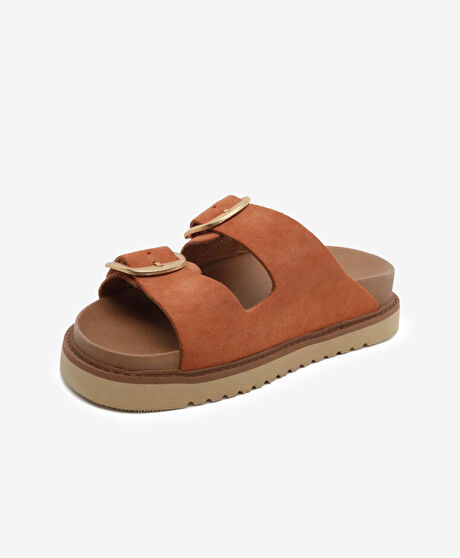 Kadın Turuncu Süet Hakiki Deri Terlik