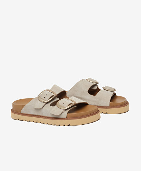 Kadın Bej Süet Hakiki Deri Terlik