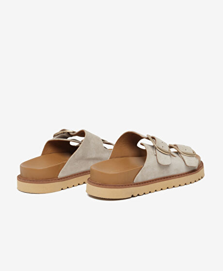 Kadın Bej Süet Hakiki Deri Terlik
