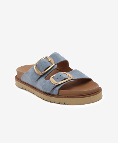 Kadın Mavi Süet Hakiki Deri Terlik