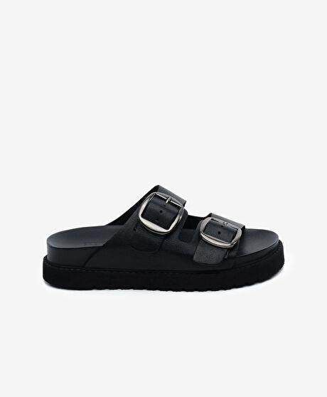 Kadın Siyah Hakiki Deri Terlik