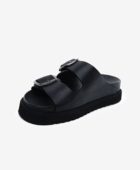 Kadın Siyah Hakiki Deri Terlik