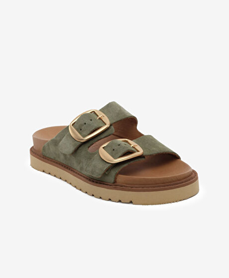 Kadın Yeşil Süet Hakiki Deri Terlik