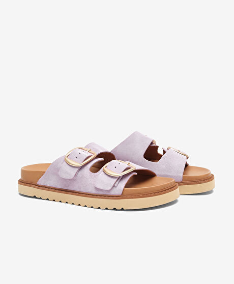 Kadın Lila Süet Hakiki Deri Terlik