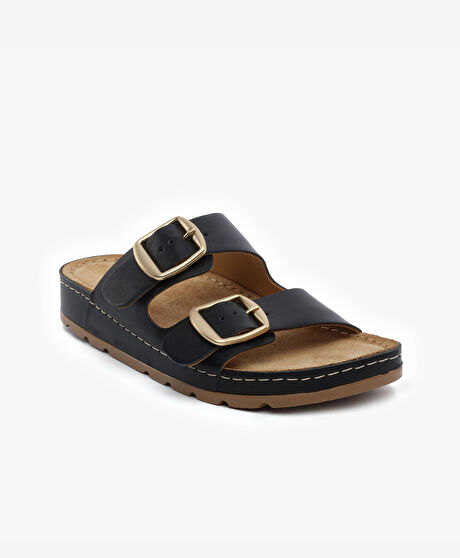 Kadın Siyah Hakiki Deri Terlik