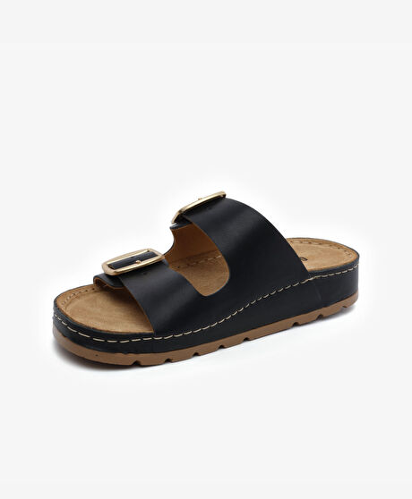 Kadın Siyah Hakiki Deri Terlik