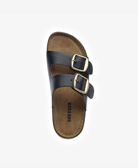 Kadın Siyah Hakiki Deri Terlik