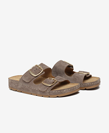 Kadın Kahverengi Süet Hakiki Deri Terlik