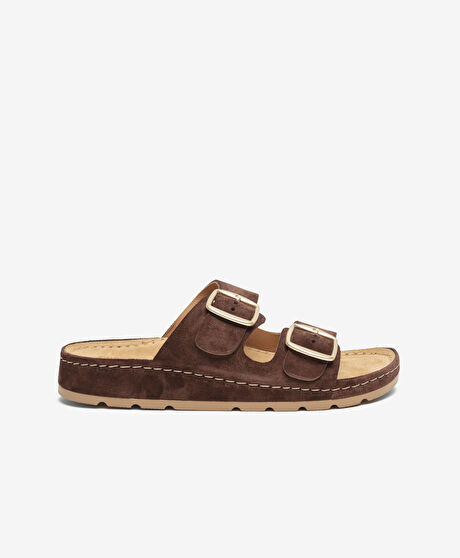 Kadın Kahverengi Süet Hakiki Deri Terlik