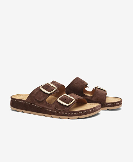 Kadın Kahverengi Süet Hakiki Deri Terlik