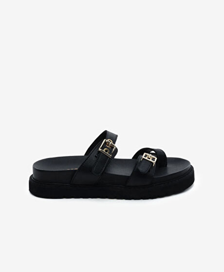 Kadın Siyah Hakiki Deri Terlik