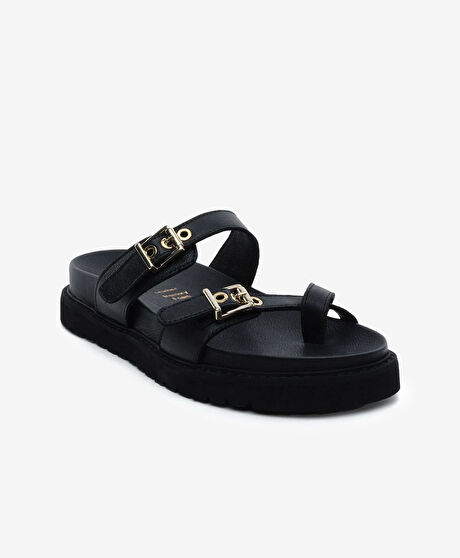 Kadın Siyah Hakiki Deri Terlik