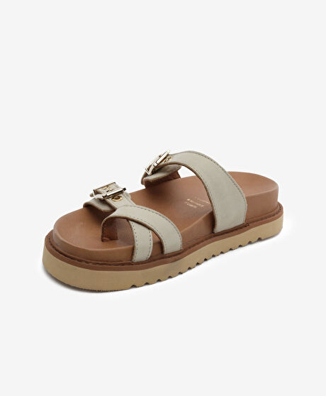 Kadın Bej Hakiki Deri Terlik