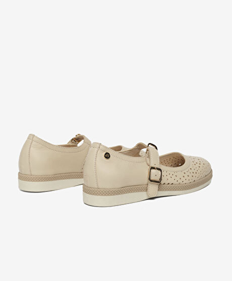 Kadın Bej Hakiki Deri Babet