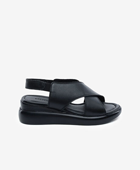 Kadın Siyah Hakiki Deri Comfort Sandalet