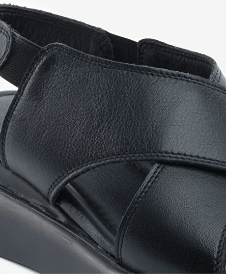Kadın Siyah Hakiki Deri Comfort Sandalet