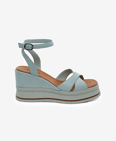 Kadın Mint Hakiki Deri Topuklu Sandalet