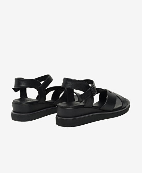 Kadın Siyah Hakiki Deri Sandalet