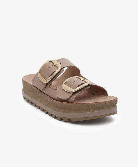 Kadın Açık Vizon Nubuk Hakiki Deri Terlik