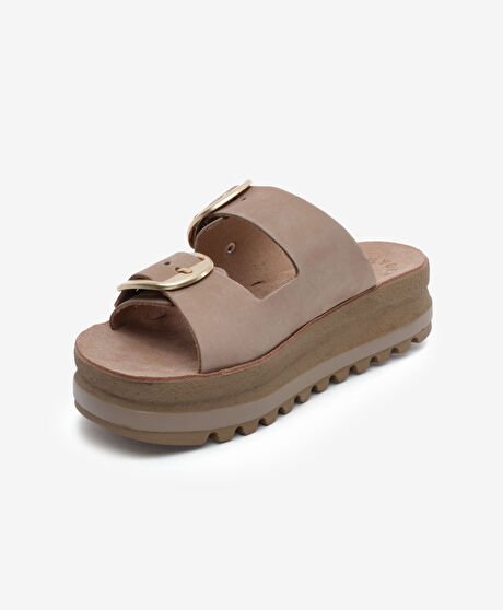 Kadın Açık Vizon Nubuk Hakiki Deri Terlik