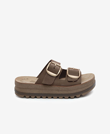 Kadın Kahverengi Nubuk Hakiki Deri Terlik