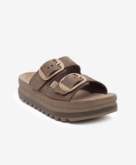 Kadın Kahverengi Nubuk Hakiki Deri Terlik