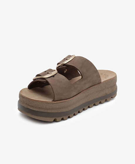 Kadın Kahverengi Nubuk Hakiki Deri Terlik