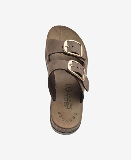 Kadın Kahverengi Nubuk Hakiki Deri Terlik