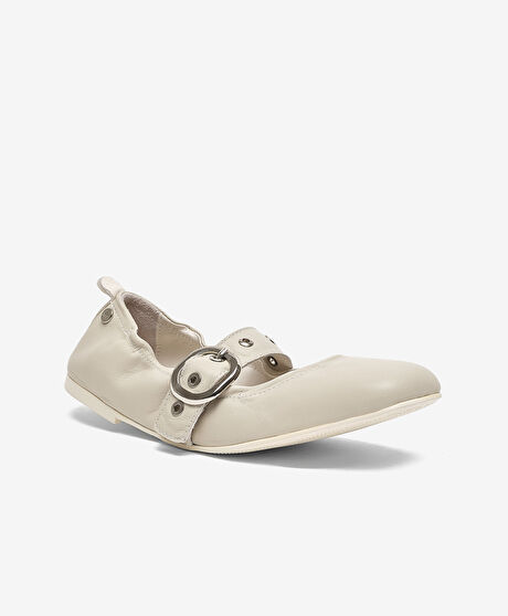 Kadın Bej Hakiki Deri Babet Ayakkabı