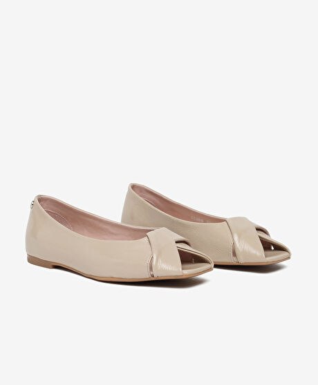 Kadın Bej Hakiki Deri Babet