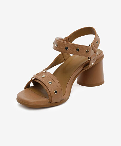 Kadın Taba Hakiki Deri Topuklu Sandalet