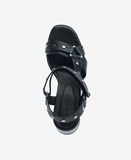 Kadın Siyah Hakiki Deri Topuklu Sandalet