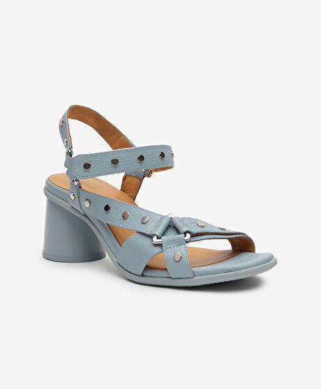 Kadın Mavi Hakiki Deri Topuklu Sandalet