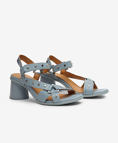 Kadın Mavi Hakiki Deri Topuklu Sandalet