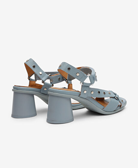 Kadın Mavi Hakiki Deri Topuklu Sandalet