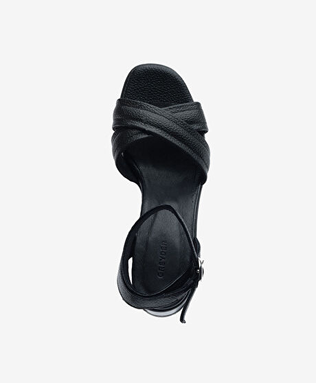 Kadın Siyah Hakiki Deri Topuklu Sandalet