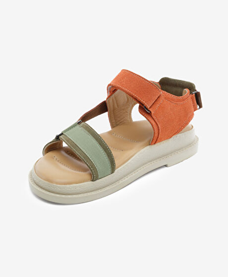 Kadın Çağla Kiremit Süet Hakiki Deri Spor Sandalet